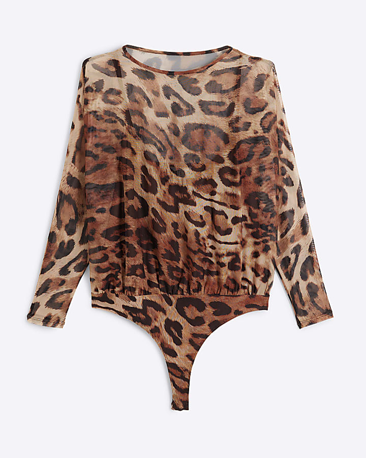 Brown leopard print batwing bodysuit