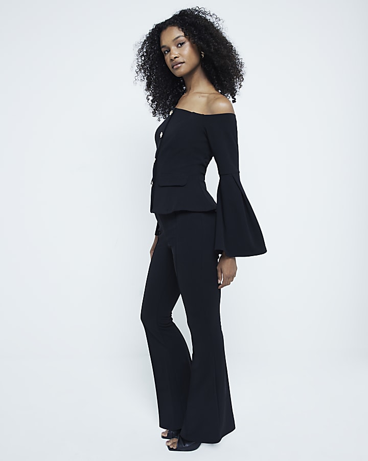 Black flared pull on trousers