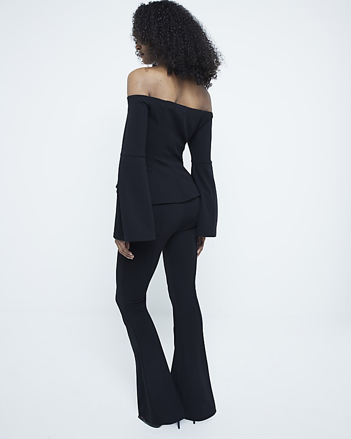 Black flared pull on trousers