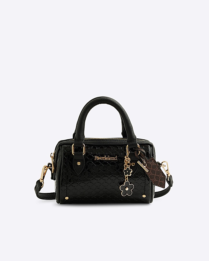 Black embossed bowler mini cross body bag