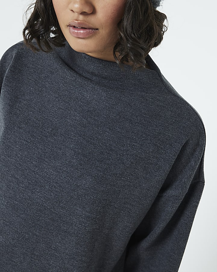 Grey Cosy Long Sleeve High Neck Top