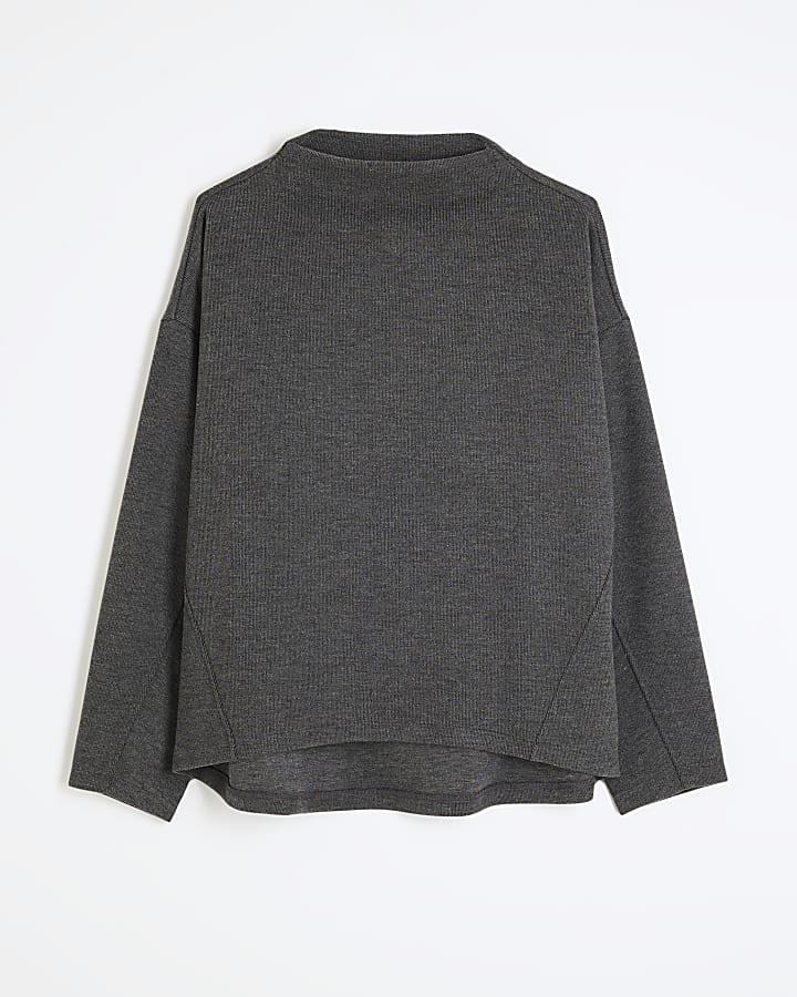 Grey Cosy Long Sleeve High Neck Top