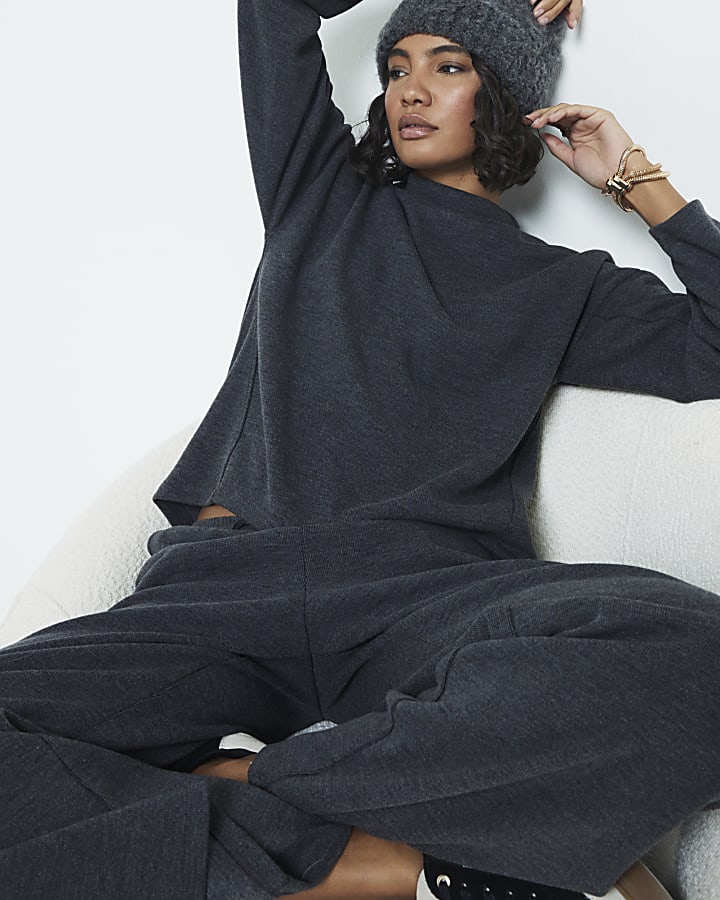 Grey Cosy Long Sleeve High Neck Top