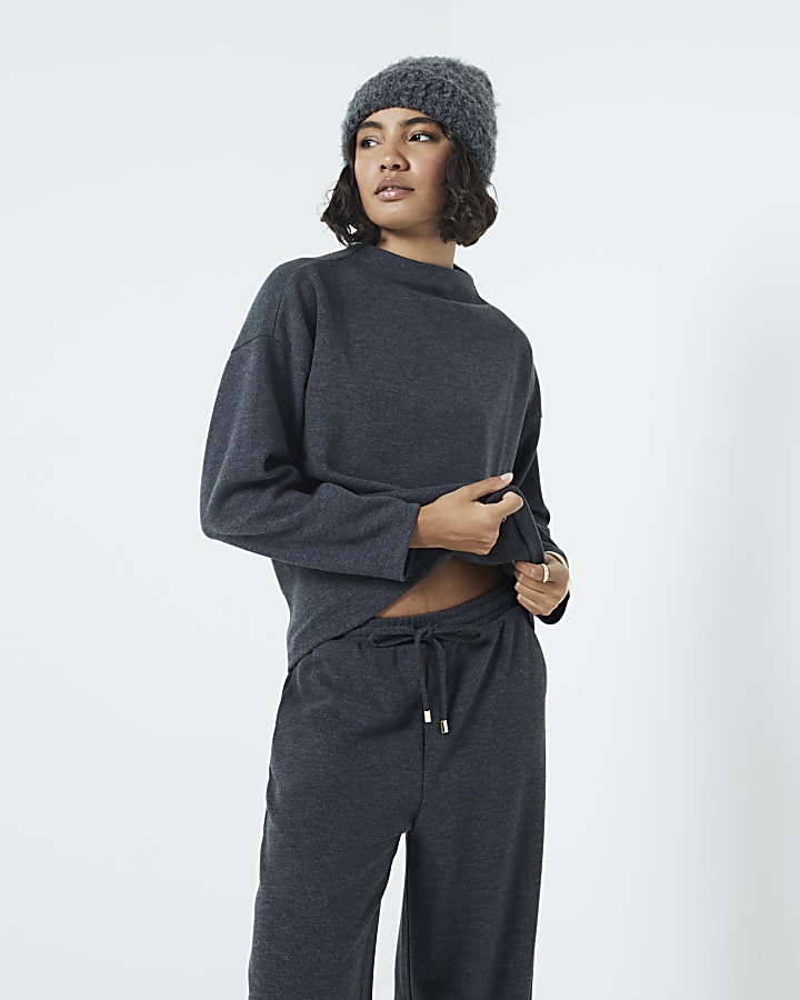 Grey Cosy Long Sleeve High Neck Top