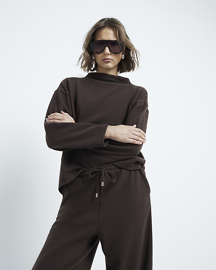 Brown Cosy Long Sleeve High Neck Top