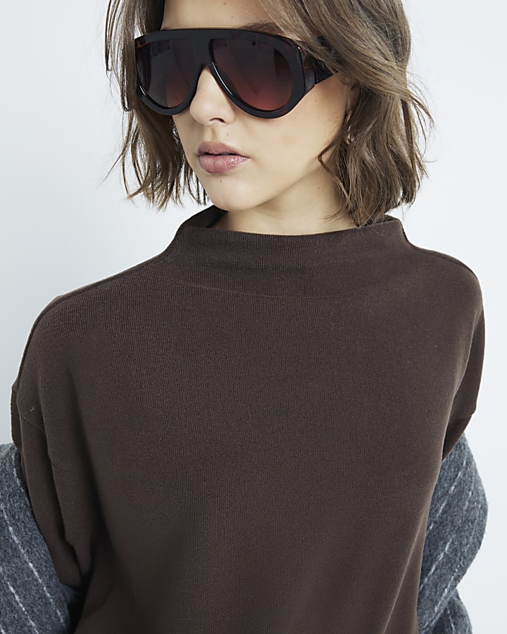 Brown Cosy Long Sleeve High Neck Top