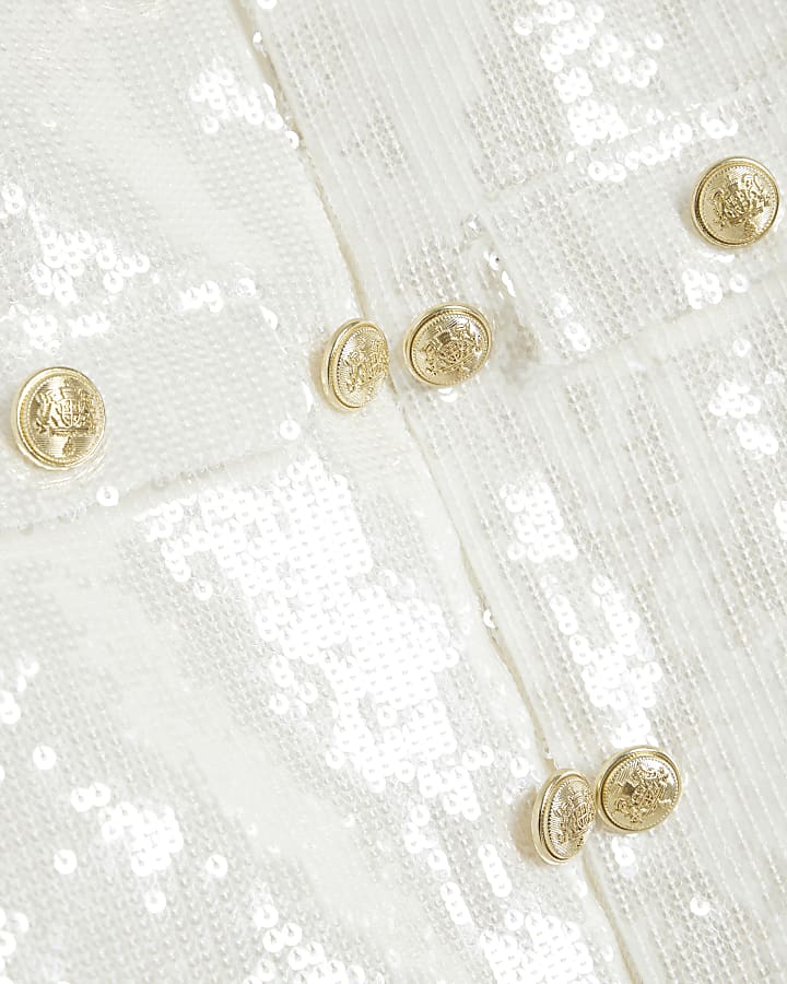Petite Cream Collarless Sequin Button Jacket