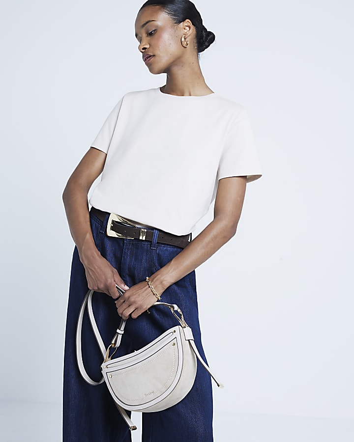 Beige Shoulder Pad T-shirt