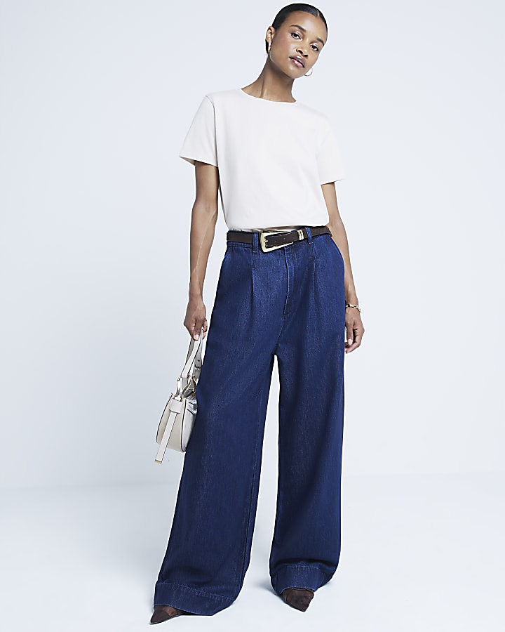 Beige Shoulder Pad T-shirt