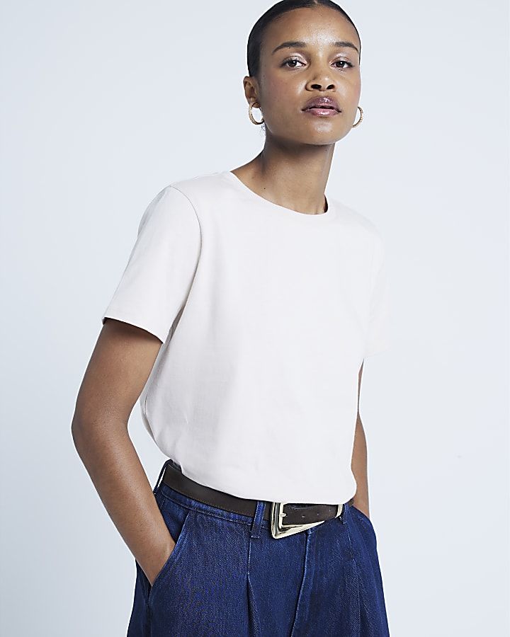 Beige Shoulder Pad T-shirt