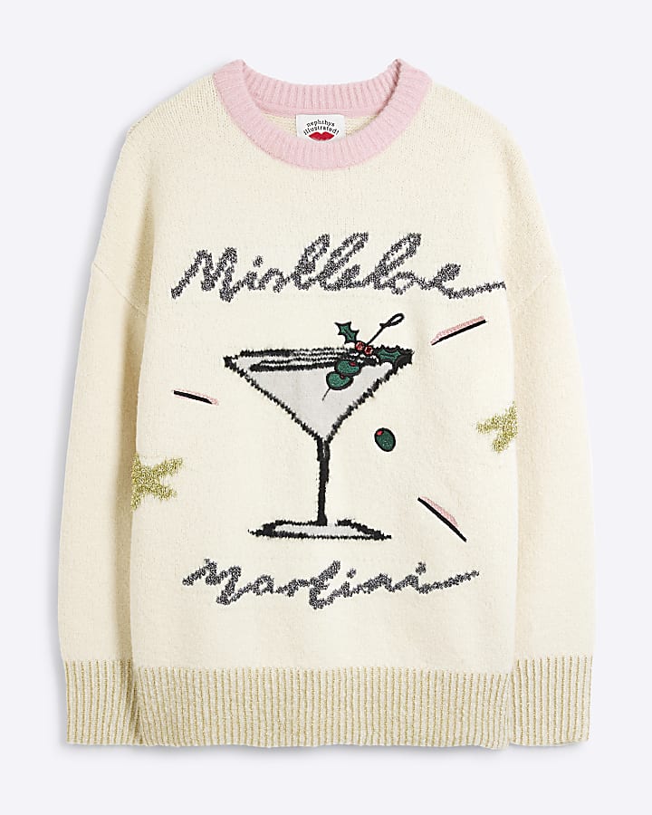 Cream Mistletoe Martini Christmas Jumper