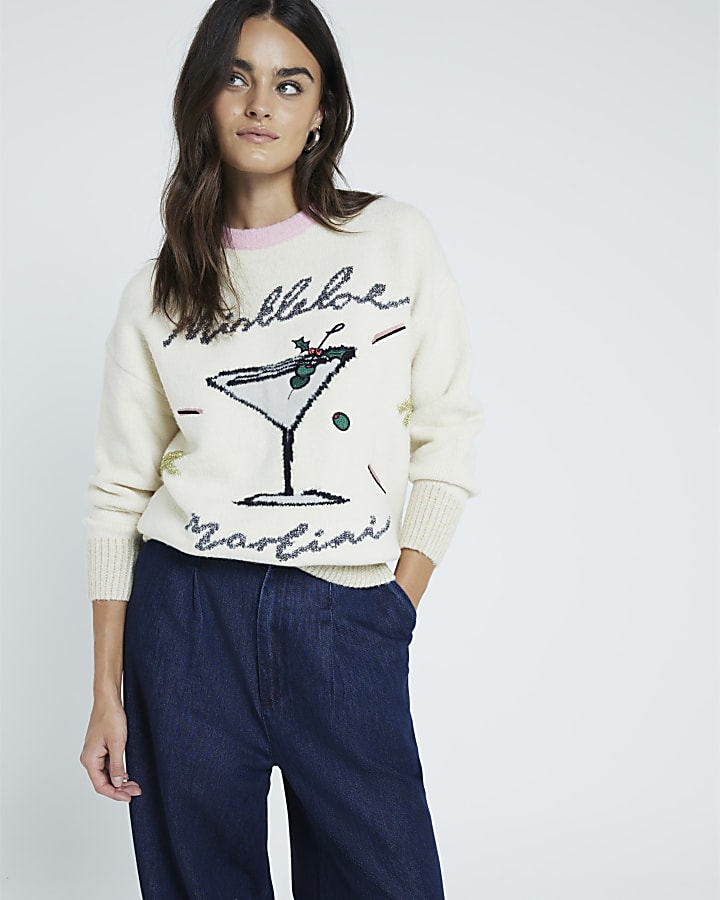 Cream Mistletoe Martini Christmas Jumper