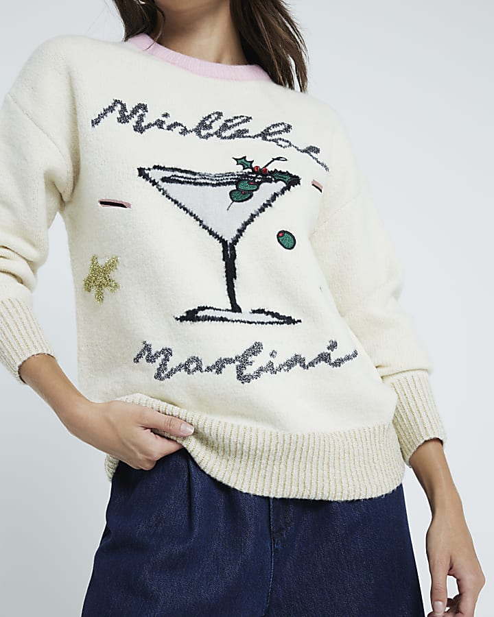 Cream Mistletoe Martini Christmas Jumper