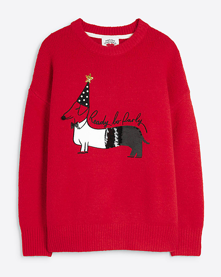 Red Sausage Dog Christmas Jumper