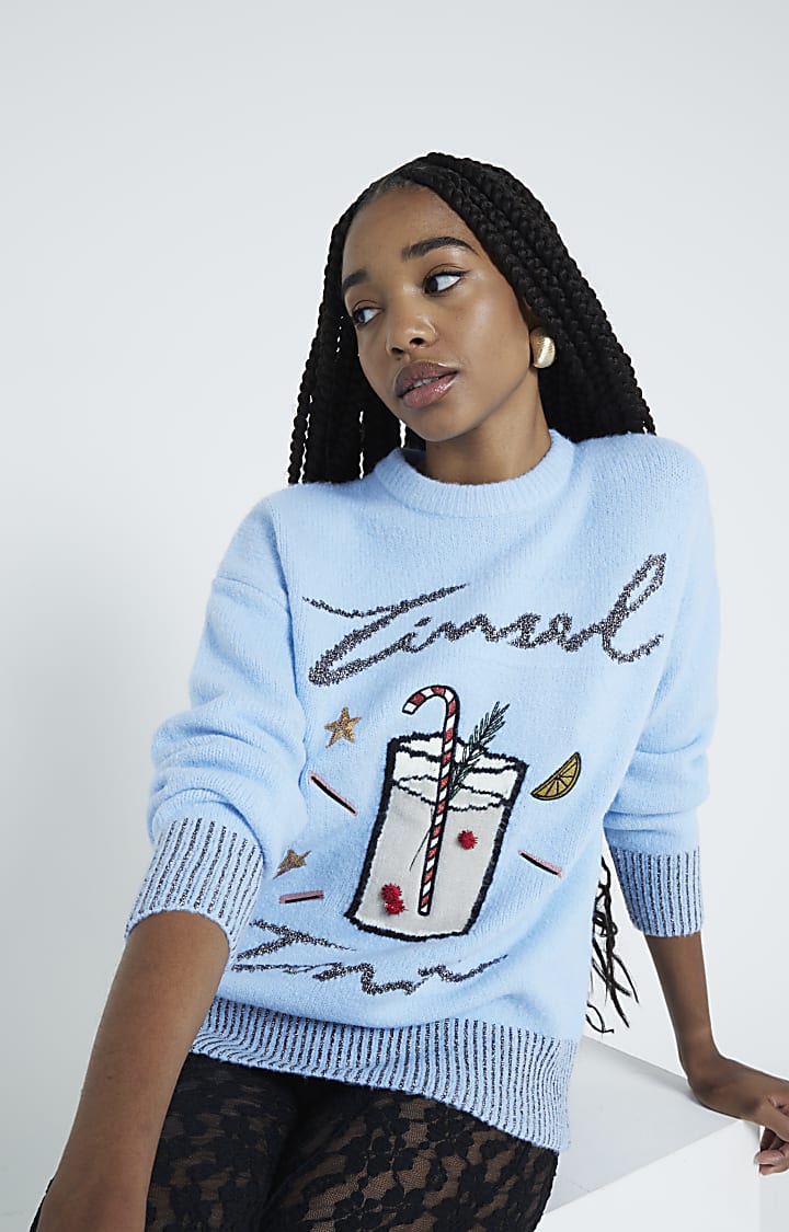 Blue Tinsel Tonic Christmas Jumper