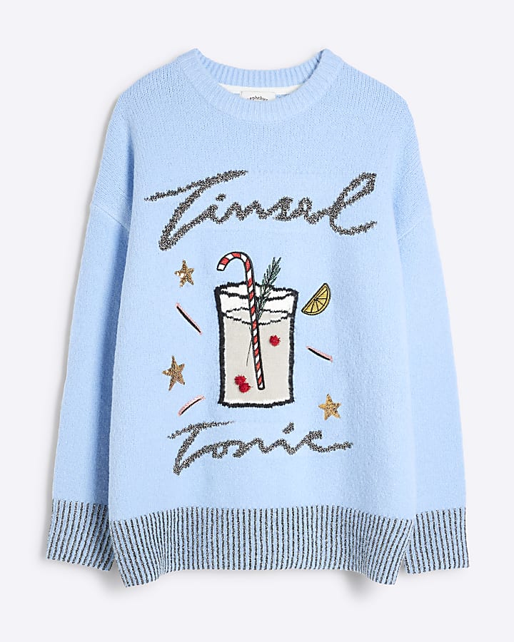 Blue Tinsel Tonic Christmas Jumper