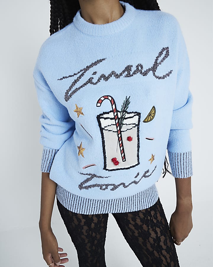 Blue Tinsel Tonic Christmas Jumper