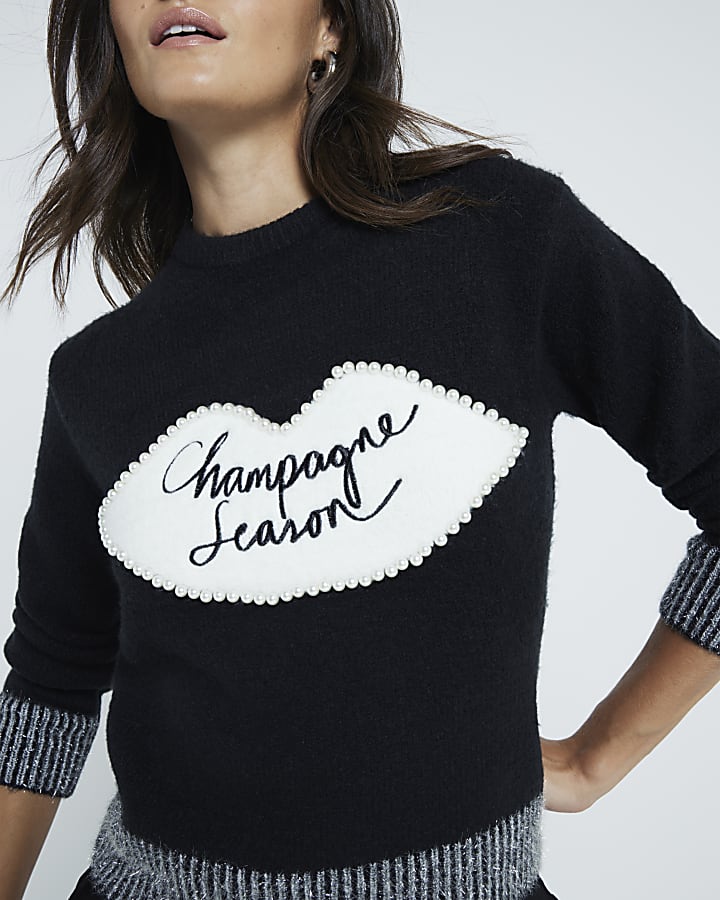 Black Champagne Season Christmas Jumper