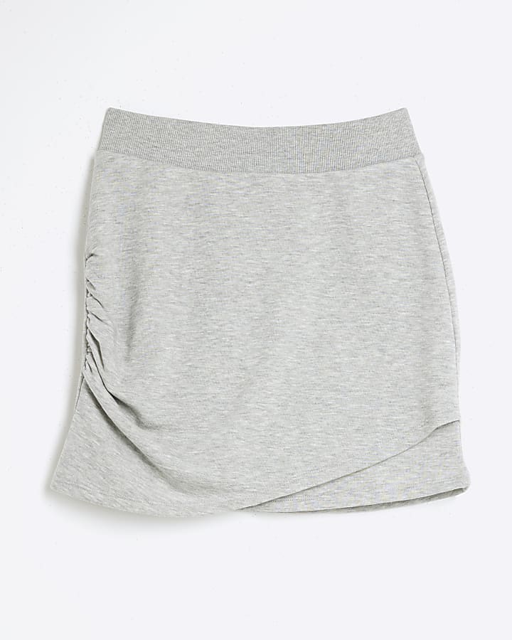 Grey ruched side sweatshirt mini skirt