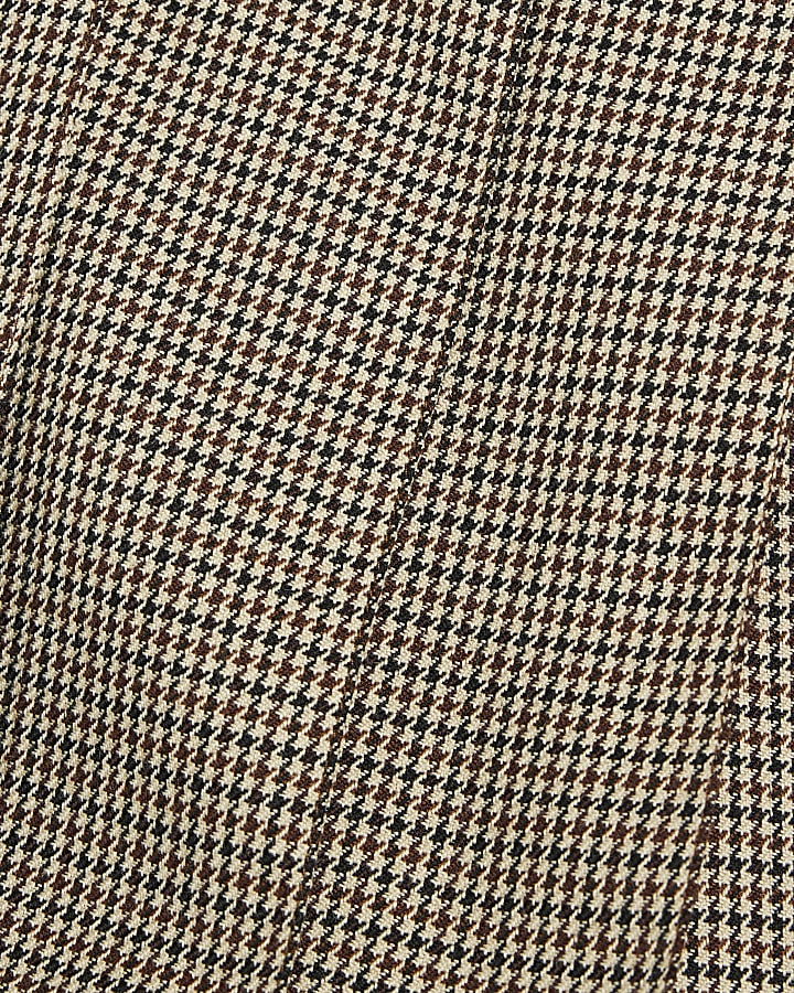 Brown Check Pleated Asymmetric Skort