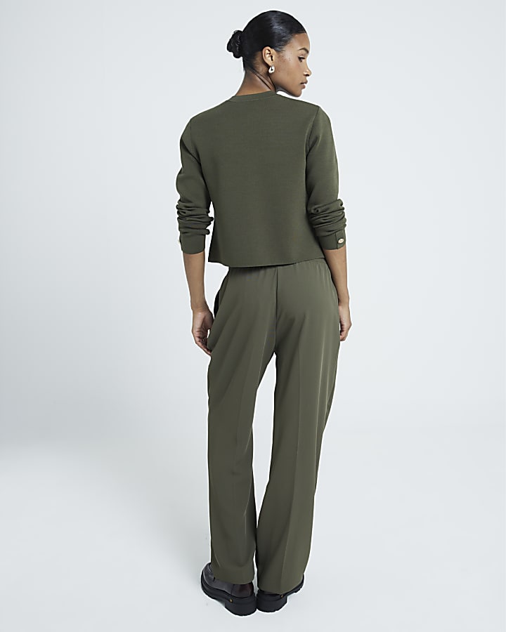 Khaki tailored wide leg joggers