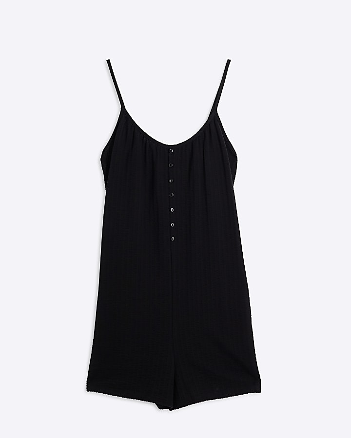 Black sleeveless button detail playsuit