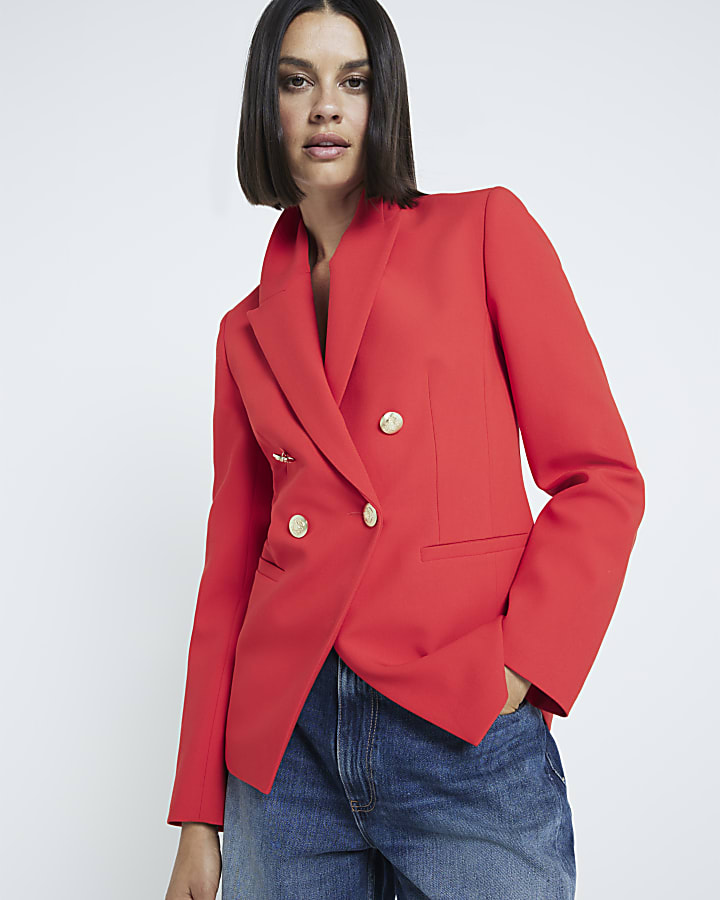 Red premium double breasted crepe Blazer