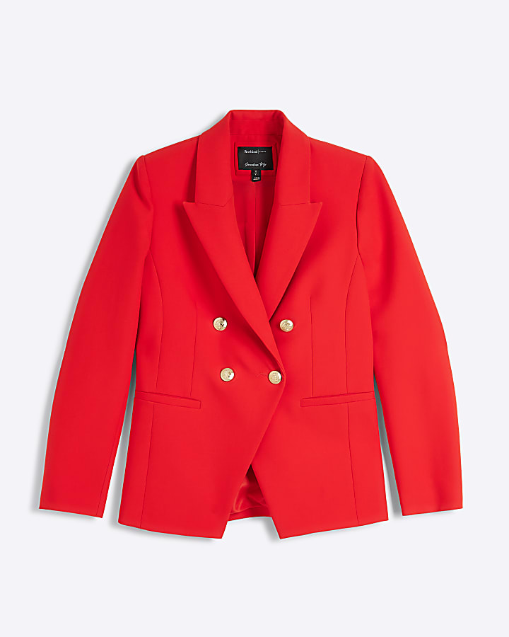 Red premium double breasted crepe Blazer