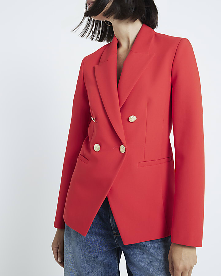 Red premium double breasted crepe Blazer