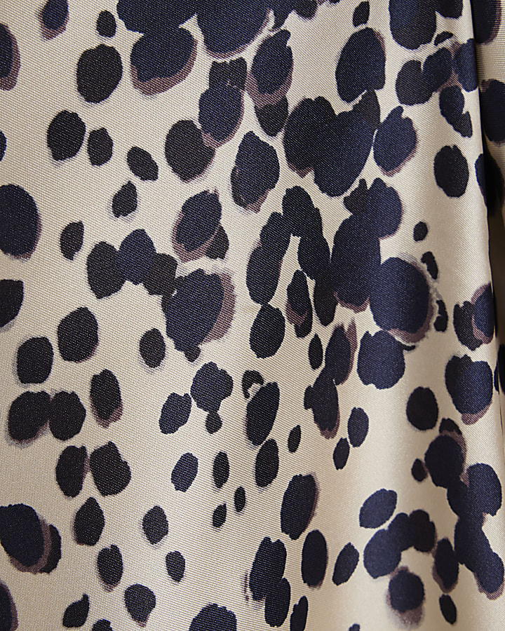 Cream satin leopard one shoulder blouse