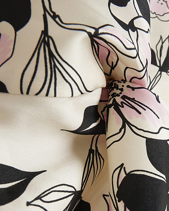 Cream satin floral twist blouse