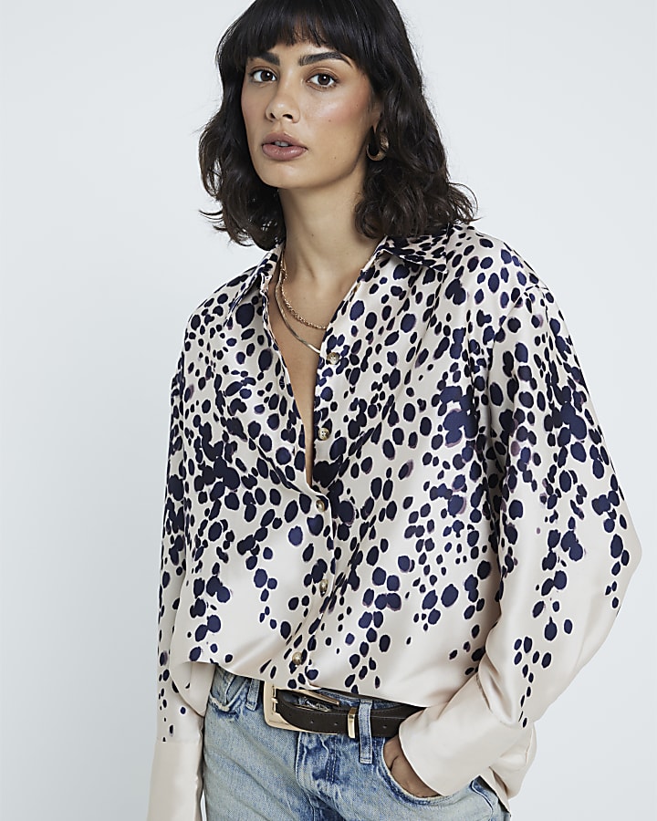 Cream gradient leopard print shirt