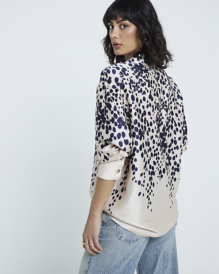 Cream gradient leopard print shirt