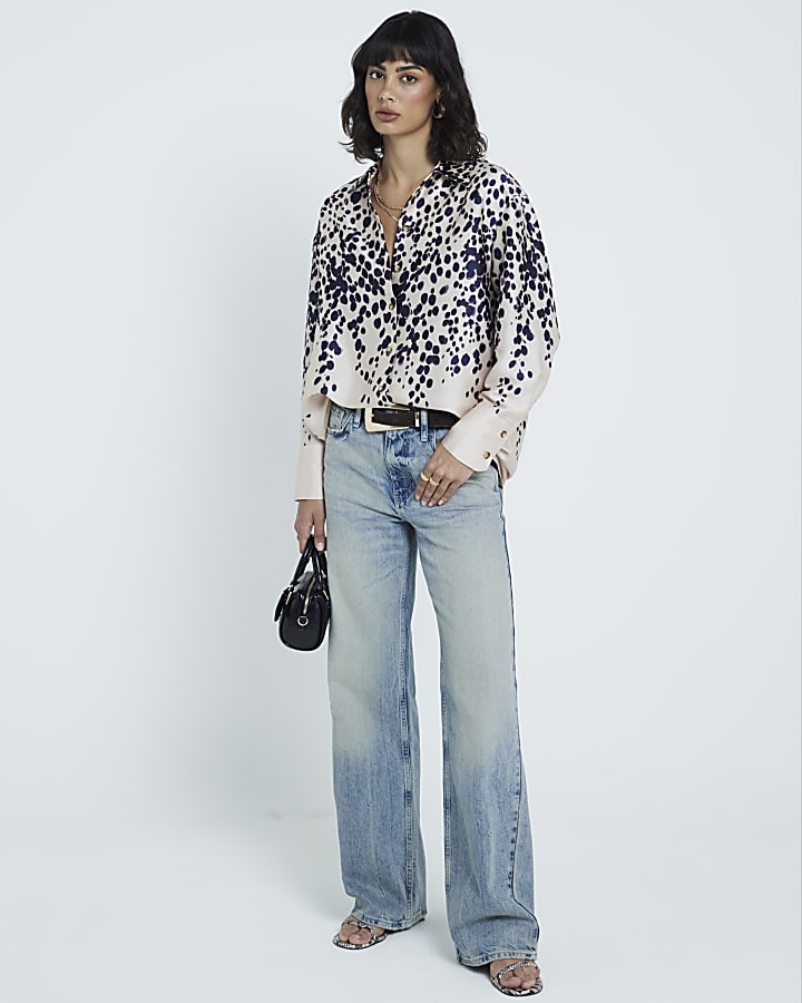 Cream gradient leopard print shirt