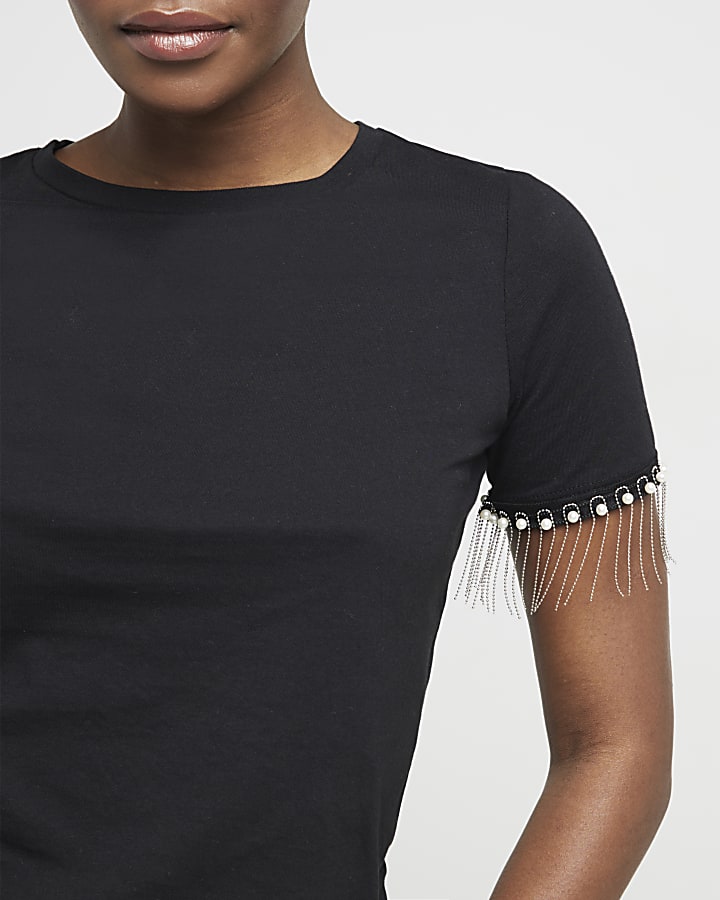 Black embellished sleeve t-shirt