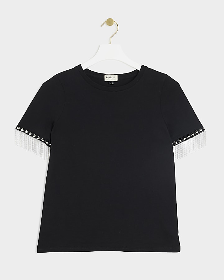 Black embellished sleeve t-shirt