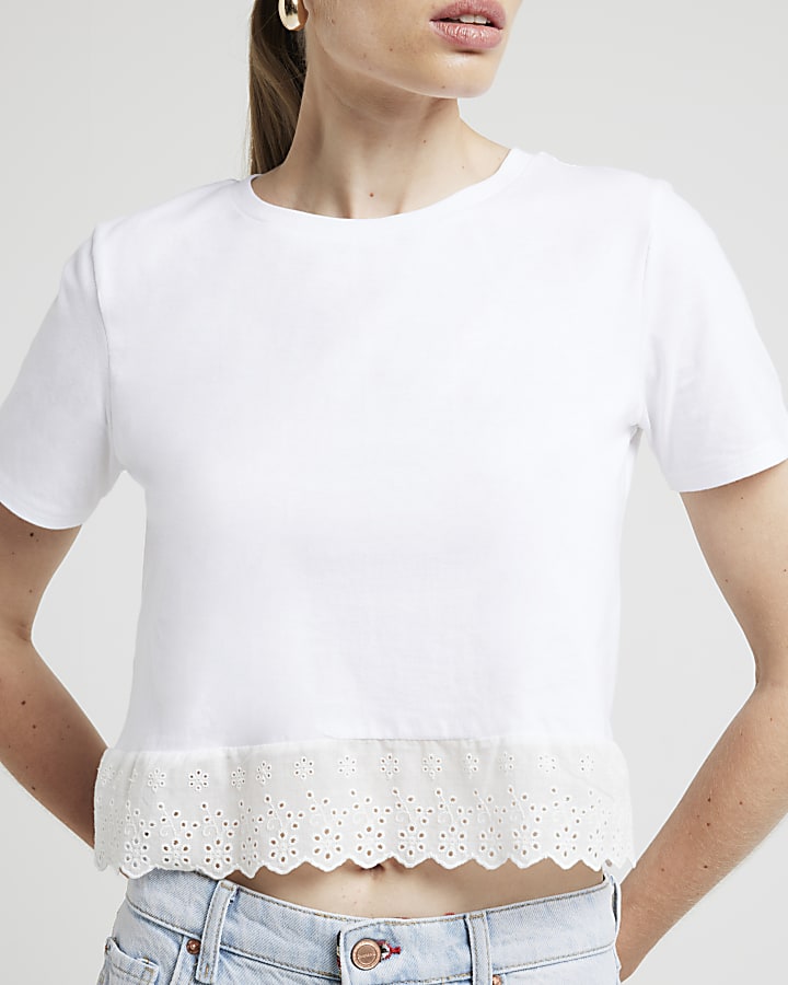 White broderie hem t-shirt