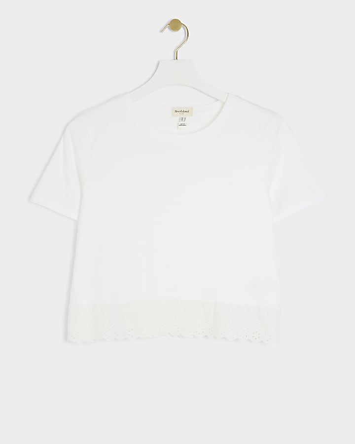 White broderie hem t-shirt