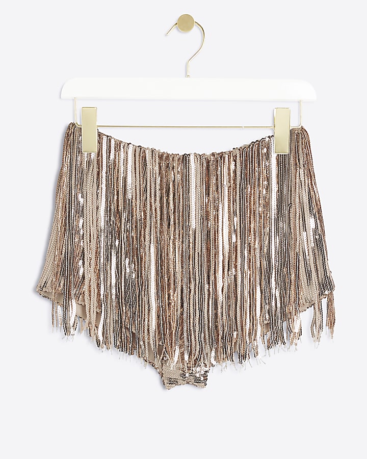 Rose Gold Sequin Tassel Hot Pant Shorts
