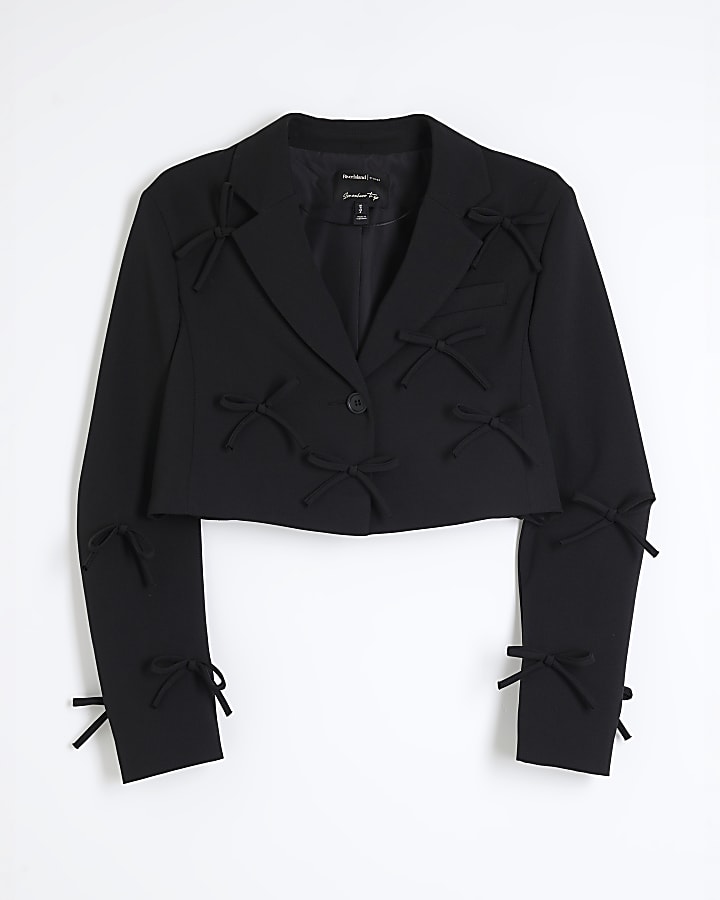 Black Bow Cropped Blazer
