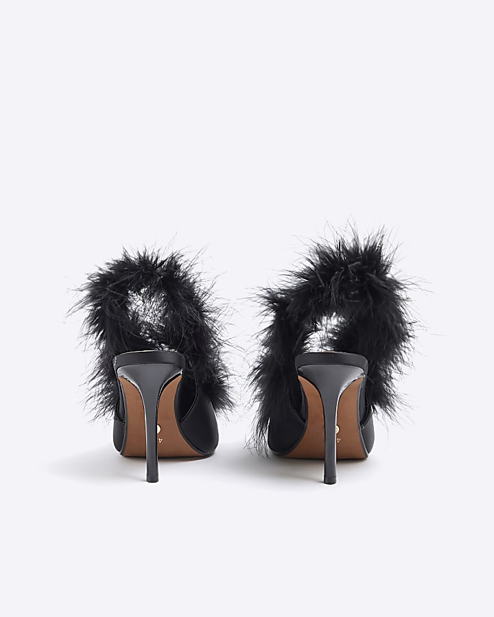 Black Feather Sling Back Court Shoes