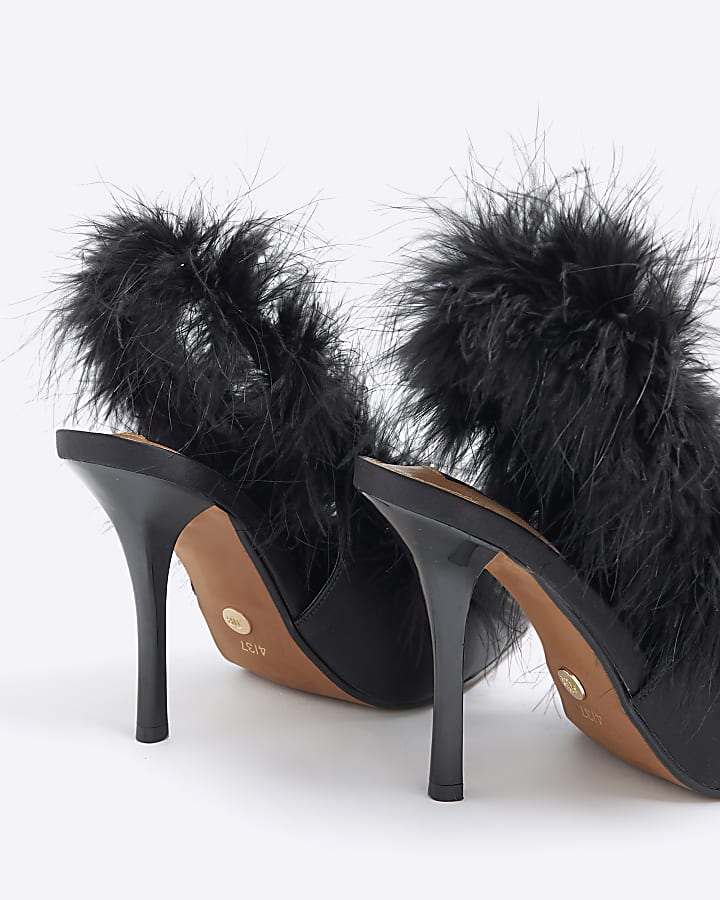 Black Feather Sling Back Court Shoes