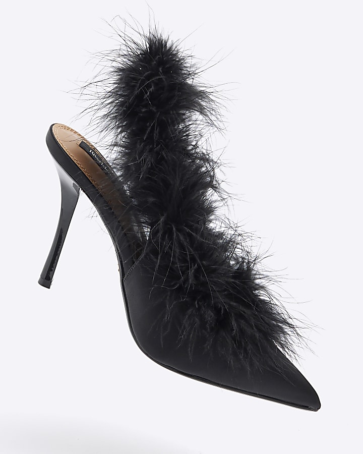 Black Feather Sling Back Court Shoes