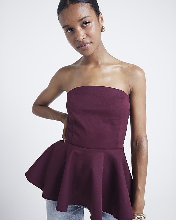 Purple bandeau peplum top