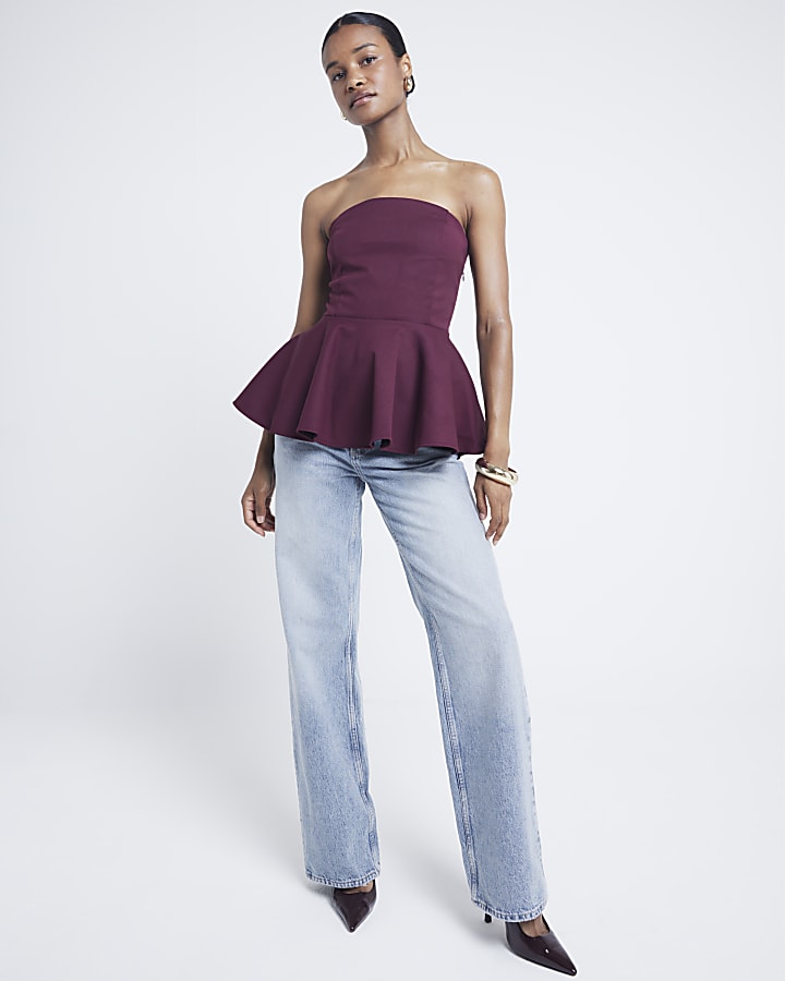 Purple bandeau peplum top