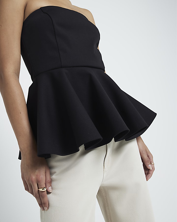 Black bandeau peplum top