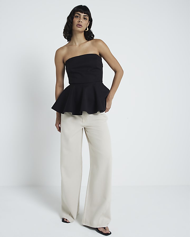 Black bandeau peplum top