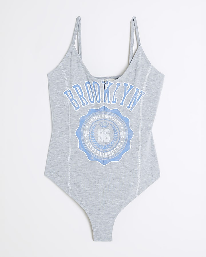 Grey Brooklyn graphic print Bodysuit