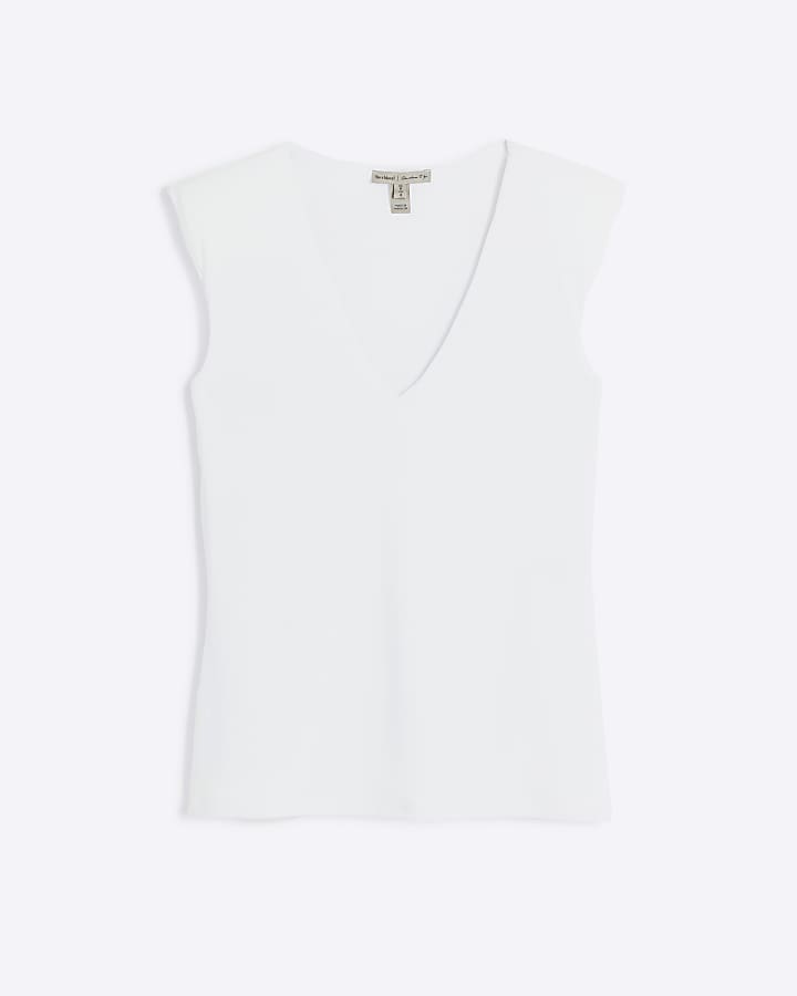White Shoulder Pad Tank Top