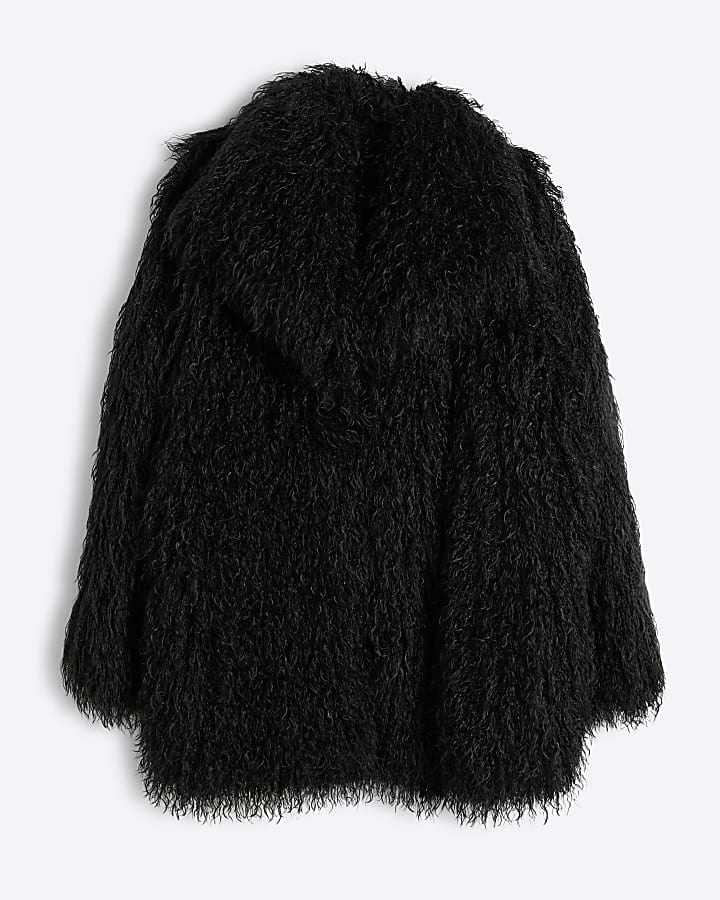 Plus black oversized shaggy faux fur coat